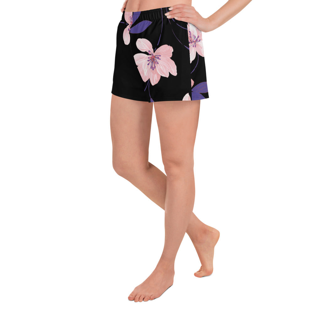 Reviax Training Purple Flower Print Women's Athletic Short Shorts