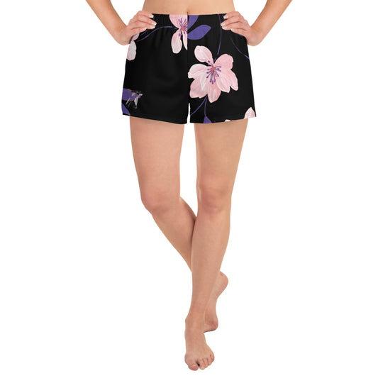 Reviax Training Purple Flower Print Women's Athletic Short Shorts